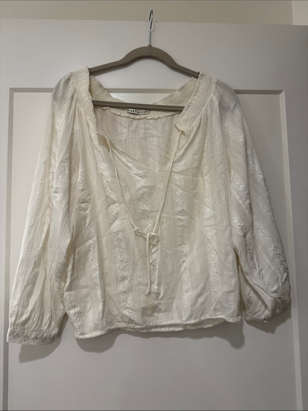 Alice + Olivia Ivory Embroidered Blouse